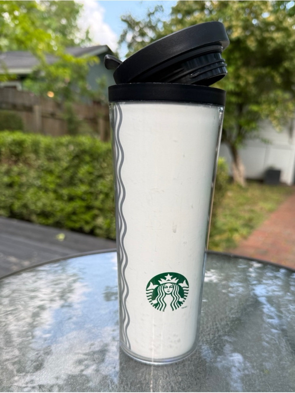 Starbucks White Tumbler with Black Lid and Green Logo